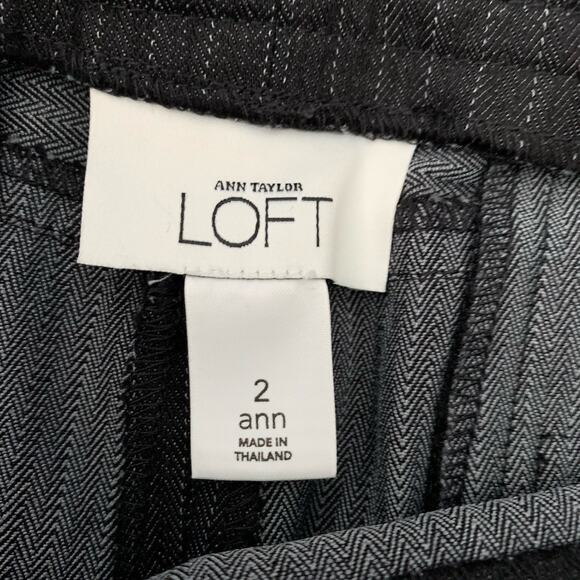 Ann Taylor LOFT Pants Womens Sz 2 ANN Pin-Striped Black Trouser Wide Waistband - Picture 2 of 6